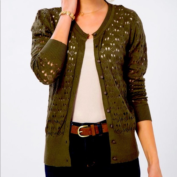 French Town Sweaters - NWT French Town Dark Green Geometric Knit Cardigan sz Small